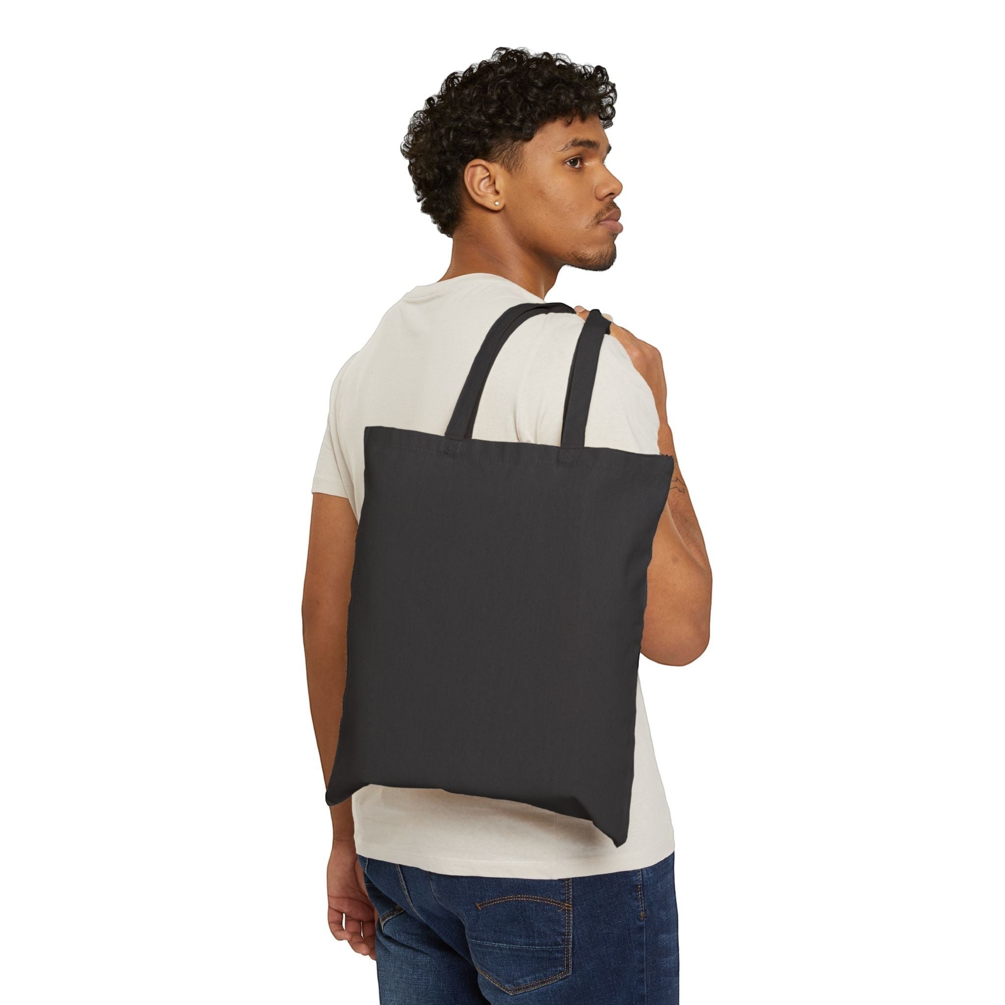 Icy Culture black 100% cotton canvas tote bag, 15" x 16", with 20" handles.