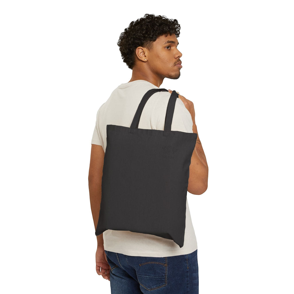 Icy Culture black 100% cotton canvas tote bag, 15" x 16", with 20" handles.