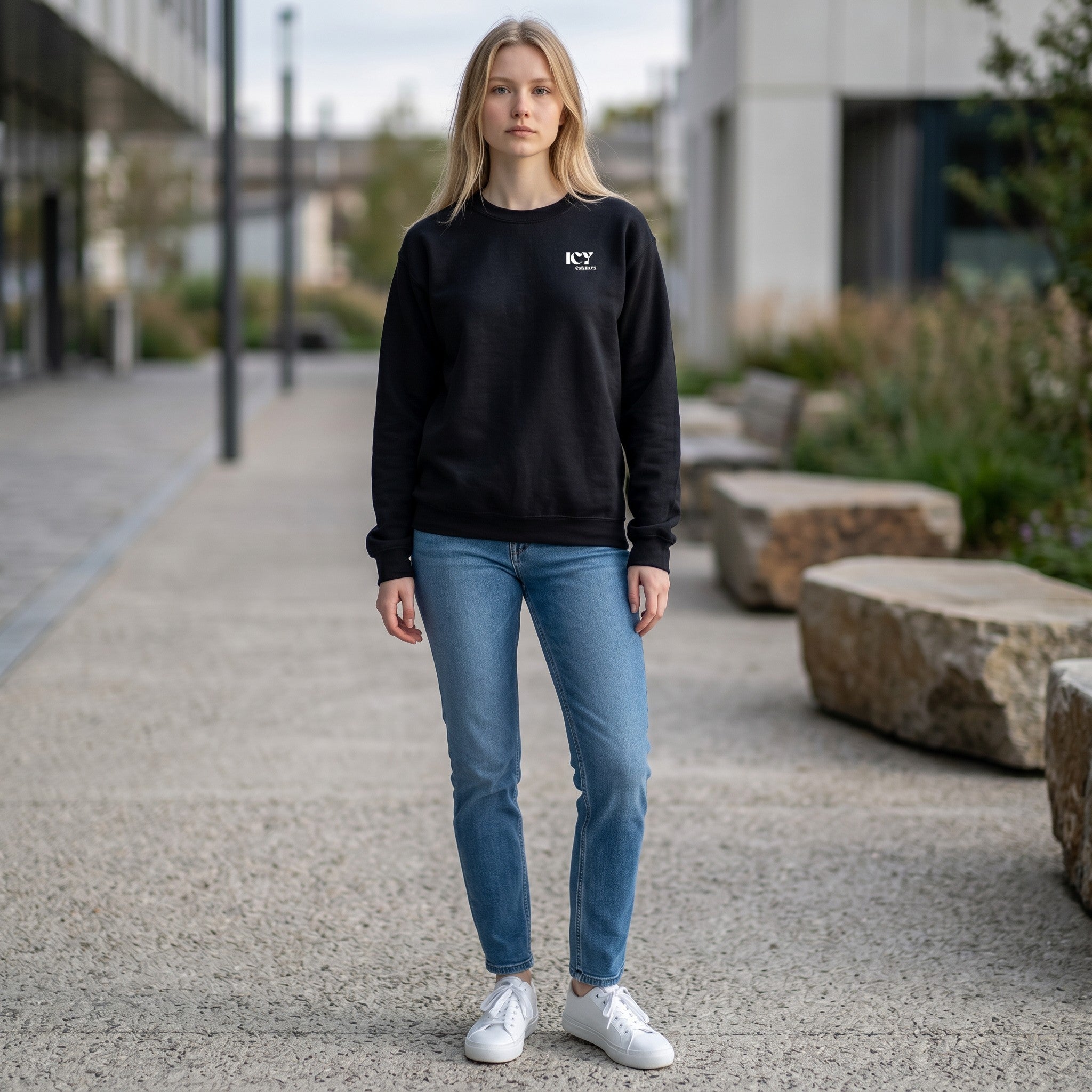 Icy Culture black heavy blend cotton polyester sweatshirt with small logo on chest. Classic fit.