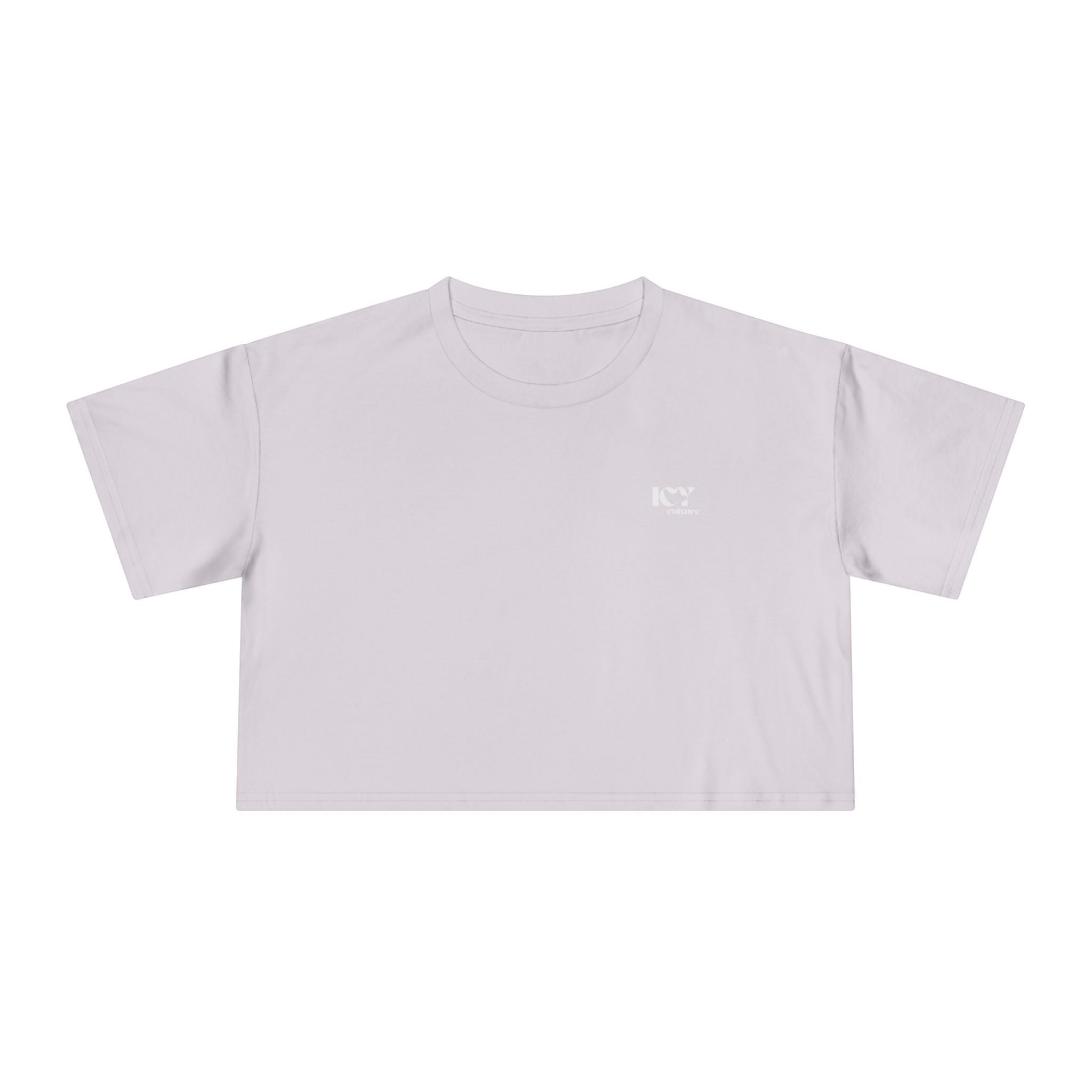 Icy Culture crop tee in light purple, made of 100% cotton with a small logo on the chest.