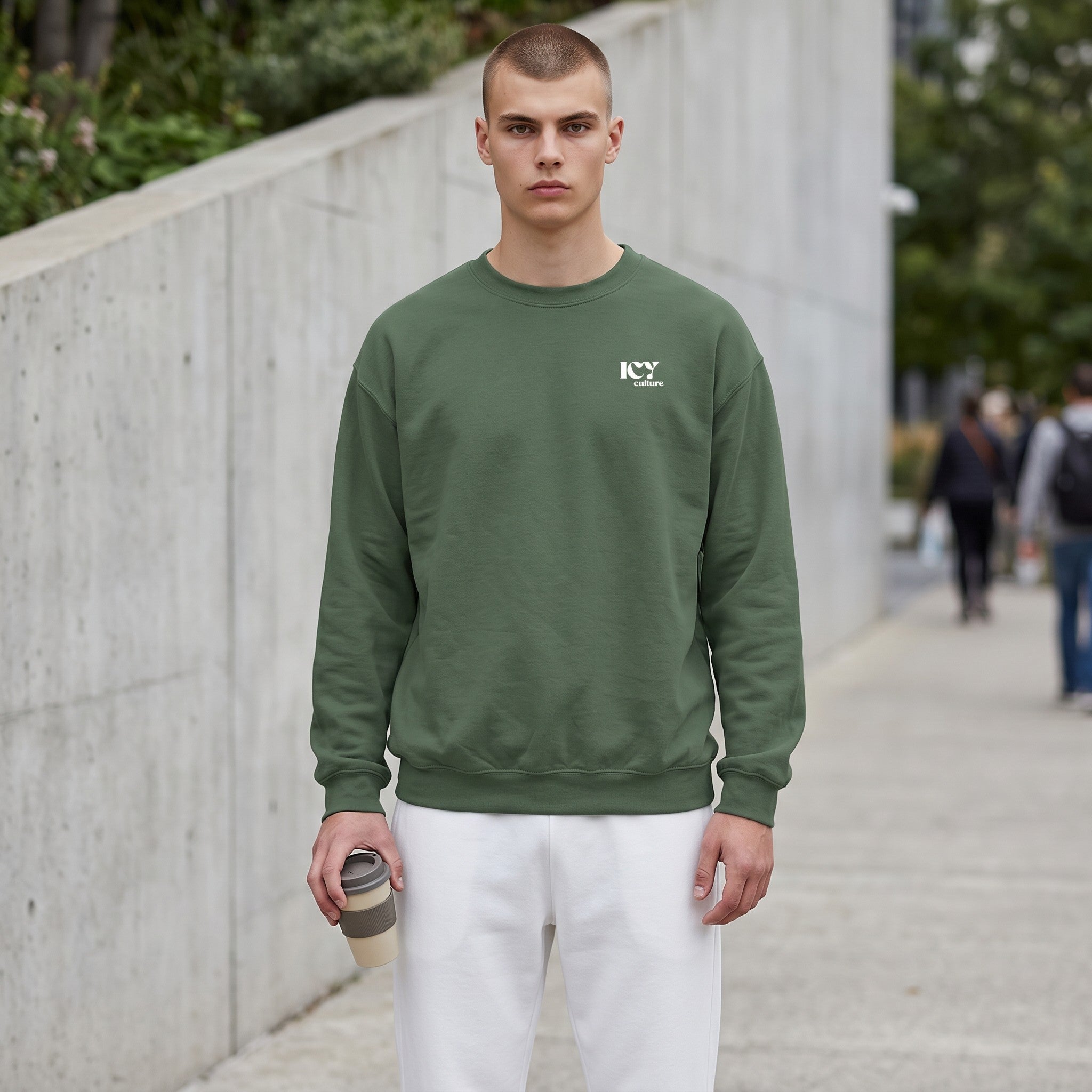 Icy Culture green heavy blend cotton polyester sweatshirt with crew neck and small logo on chest.