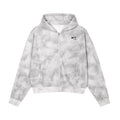 Icy Culture grey tie-dye zip-up hoodie with pockets and a hood, made from a cotton blend.