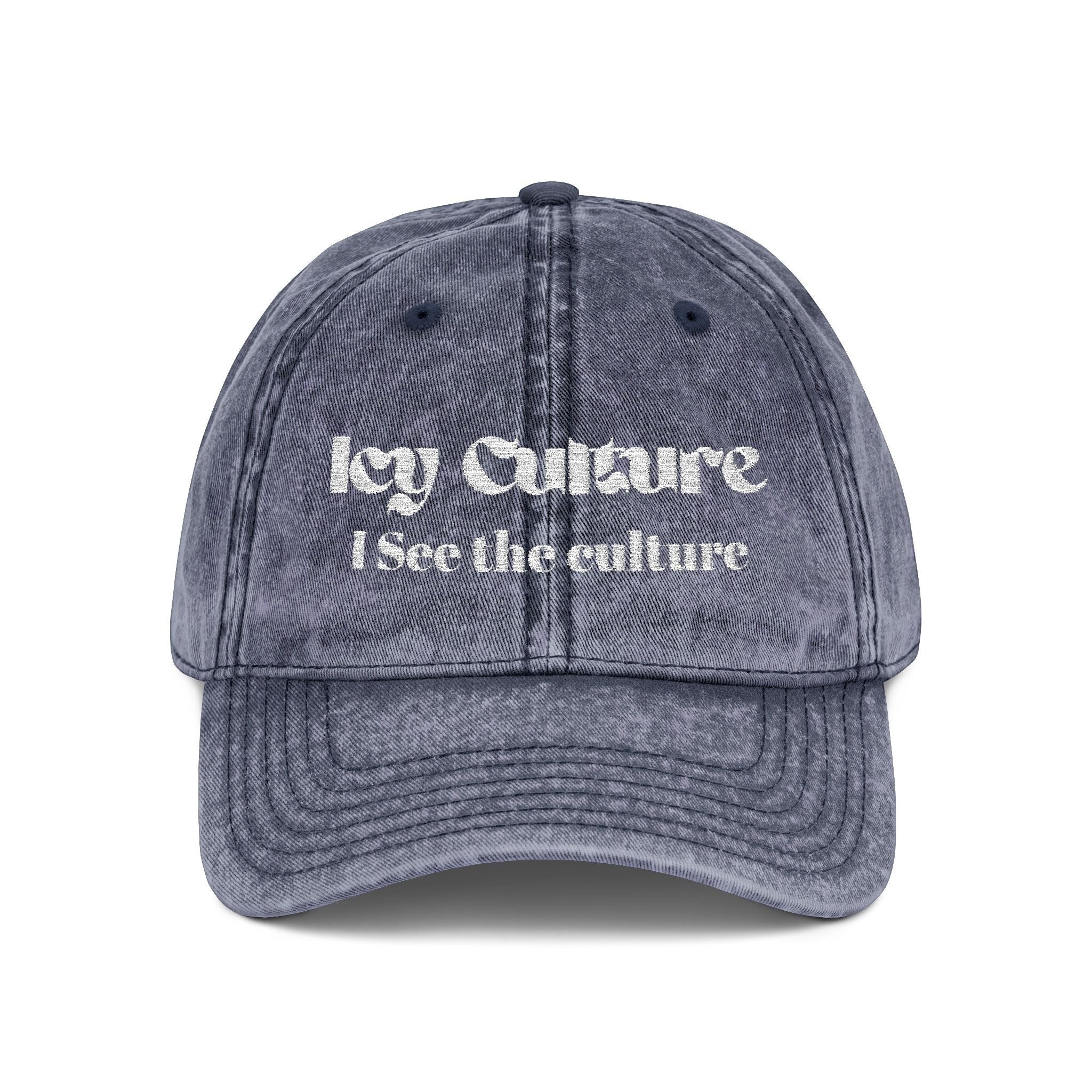 Icy Culture I See The Culture Cap em azul-petróleo desbotado, 100% algodão twill, com bordado frontal e fecho de metal ajustável.