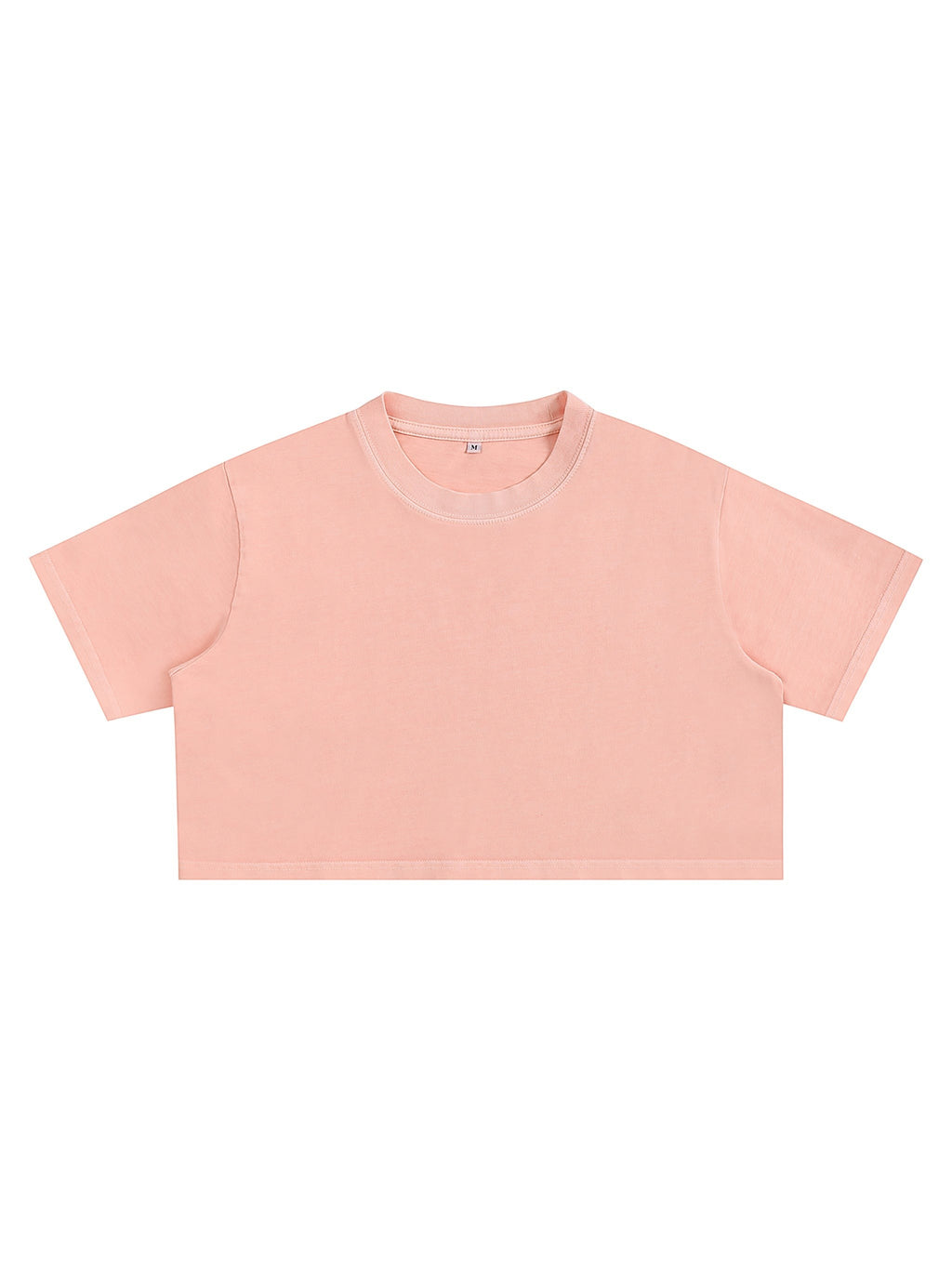 Icy Culture peach cotton crop top with short sleeves and round neck, washed finish.