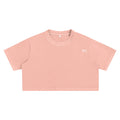 Icy Culture cropped t-shirt in peach, made of 100% cotton with a round neck and short sleeves.