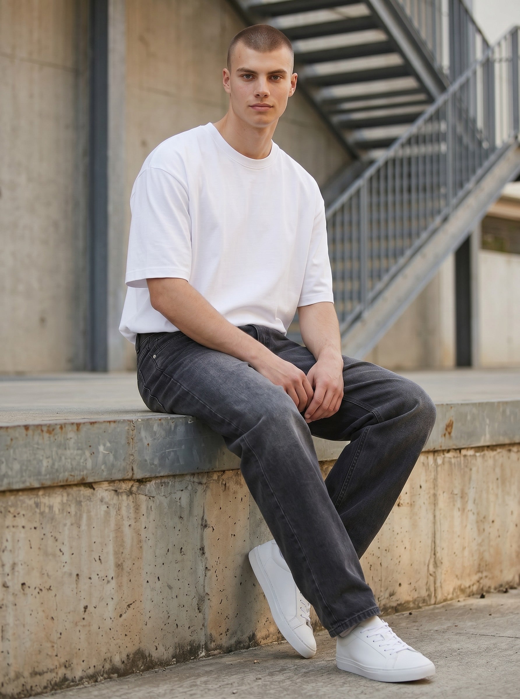 Icy Culture Phantom Barrel Jeans em ganga cinzenta desbotada para homem, corte regular e cintura média.