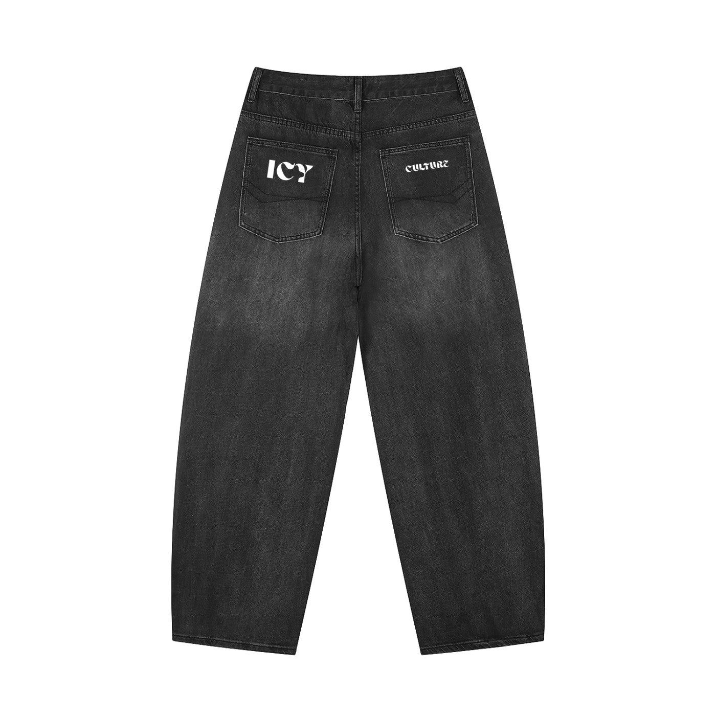Icy Culture Phantom Barrel Jeans para homem em ganga cinzenta lavada com cintura subida e corte largo.