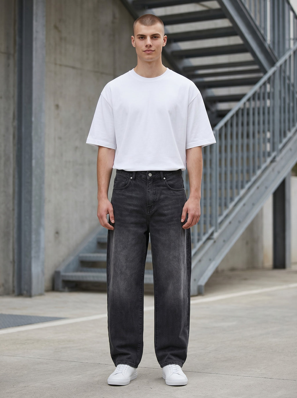 Icy Culture Phantom Barrel Jeans pretas de ganga de algodão com cintura média e corte largo.