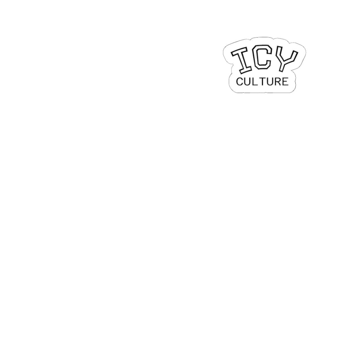 Icy Culture sticker with white text and black outline on a white background. Durable vinyl.