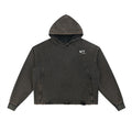 Icy Culture unisex loose-fit charcoal washed cotton-blend hoodie with frayed hem and small white logo.