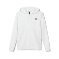 Icy Culture white cotton blend hoodie with adjustable hood, kangaroo pocket and embroidered logo on chest.